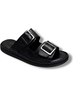Cakgo 602-26 Hakiki Deri Ultra Soft Çift Tokalı Anatomik Erkek Terlik 40-47