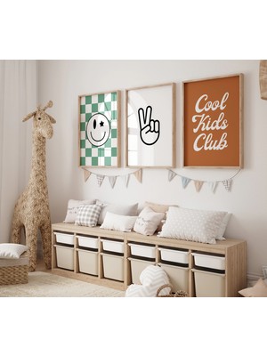 Ninastore Retro Tarzı Çocuk Kulübü - Plaj Temalı Çocuk Odası - Kareli Çocuk Odası Posteri - Erkek Bebek Odası