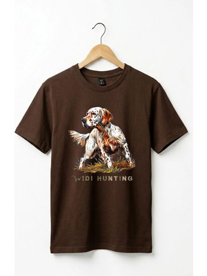 Unisex Widi Hunting English Setter Köpek Baskılı Doğa Temalı Outdoor %100 Pamuk Basic T-Shirt
