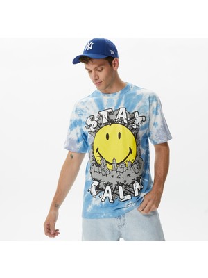Market Smiley Stay Calm Tie-Dye Erkek Mavi T-Shirt