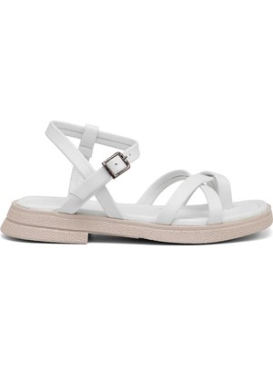 Tergan Beyaz Hakiki Deri Kadın Sandalet - K26Y1SN68671-A26