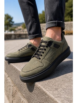 Zueofficial Erkek Hakiki Nubuk Deri Haki Sneaker – Şık Günlük Spor Ayakkabı