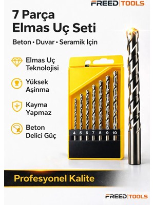 Freed Tools 7 Parça Elmas Uç Matkap Seti Beton Duvar Seramik Delme Uçları 4-10 mm
