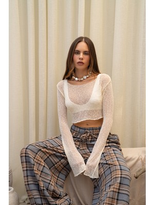 Mai Yenka Basic Ince Bej Triko Crop