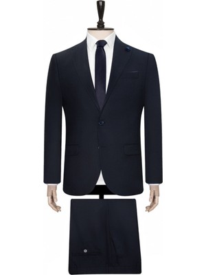 Süvari Lacivert Slim Fit Takım Elbise Erkek Beden 54 Modern Tasarım Düz Desen