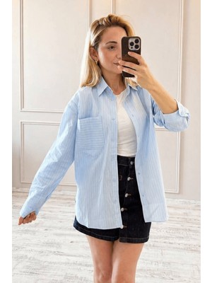 BeeYouStudio Çizgili Mavi Gömlek L