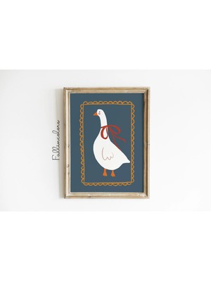 Ninastore Kaz Duvar Sanatı - Sevimli Kaz Posteri - Sevimli Hayvan Posteri - Lacivert Çocuk Odası - Çocuk
