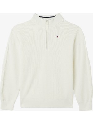 Tommy Hilfiger Turtleneck Half Zip Çocuk Beyaz Kazak
