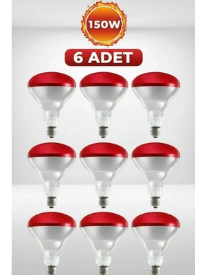 Getittir (6 Adet) 150W Kızılötesi Isıtıcılı Hayvan Isıtma ve Kuluçka Lambası (Kırmızı Işık) E27 (Kalın Duy) ( Lisinya )