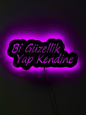 Sem Concept Ledli Işıklı Bi Güzellik Yap Kendine Yazılı Tablo, Ahşap Duvar Dekorasyonu, Gece Lambası