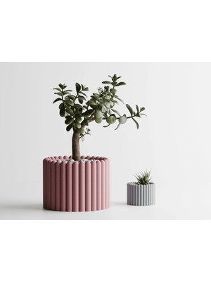 Tüyak Production Rounded Dekoratif Saksı - Pembe Çubuklu Modern Saksı 5 cm