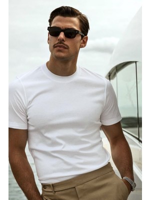Guaraz Erkek Beyaz Slimfit Dar Kesim Bisiklet Yaka %100 Organik Pamuk Düz Basic Yazlık T-Shirt