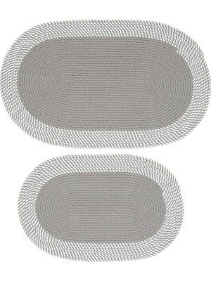 Cool Halı Luke Gri Oval Modern Banyo Paspası Kaymaz Soft Desenli El Dokuma Dekoratif 2’li Set (40X60 50X80)