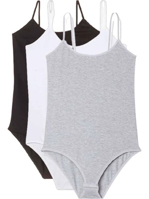 Zenvia 3 Adet Ip Askılı Kadın Çıtçıtlı Body Siyah Beyaz Gri