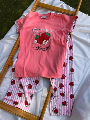 bebexy Çilek Desenli Pembe Pijama Takımı