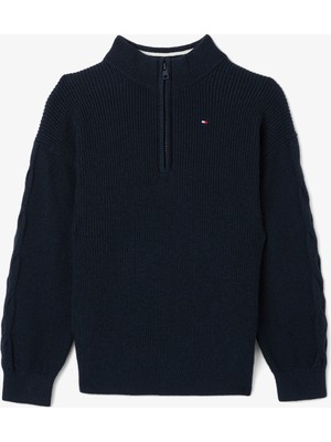 Tommy Hilfiger Turtleneck Half Zip Çocuk Mavi Kazak