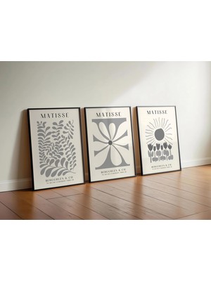 Ninastore Gri Matisse Baskı Seti (3 Parça) – Botanik, Çiçek ve Lale Posterleri | Gri Duvar Sanatı Üçlüsü |