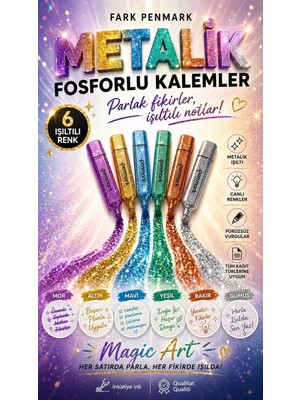 Anı Ofis Kırtasiye 6'lı Metalik Simli Fosforlu Kalem Seti - Glitter Işıltılı Kesik Uçlu Işaretleme Kalemi