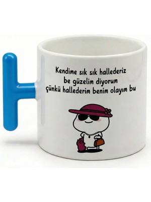 Desene Bak Komik Yazılı ve Sevimli Karakter Baskılı Seramik Hediye Kupa Bardak