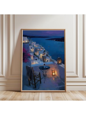 Ninastore Yunan Akşamı Baskısı - Yatak Odası Dekorasyonu - Oturma Odası Duvar Sanatı - Gün Batımı Tablosu -