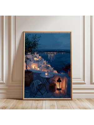 Ninastore Yunan Balkon Baskısı - Sahil Duvar Sanatı - Yatak Odası Dekorasyonu - Oturma Odası Duvar Sanatı -