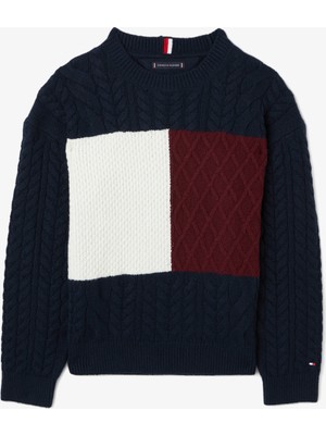 Tommy Hilfiger Colorblock Çocuk Mavi Kazak