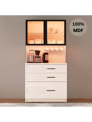 Flances Açelya Mdf Kahve Köşesi Dolabı Çekmeceli Işıklı