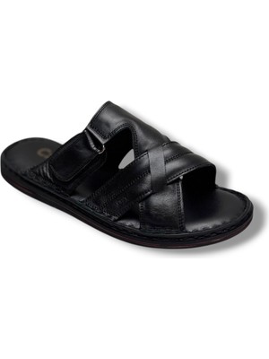 Cakgo 143-26 Hakiki Deri Ultra Soft Çapraz Bant Cırtlı Anatomik Erkek Terlik 40-47