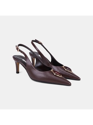 Desa Kadın Acı Kahve Renkli Taşlı Slingback Deri Stiletto