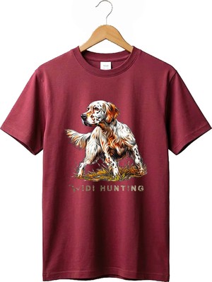 Unisex Widi Hunting English Setter Köpek Baskılı Doğa Temalı Outdoor %100 Pamuk Basic T-Shirt
