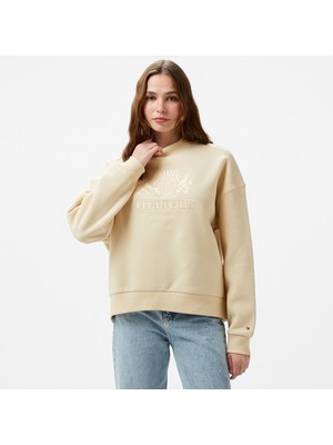 Tommy Hilfiger Varsity Crest Kadın Bej Sweatshirt