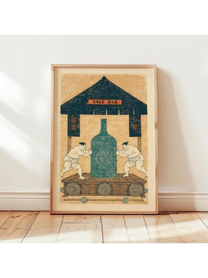 Ninastore Japon Ahşap Baskı Sake Bar Posteri | Vintage Ukiyo E Bar Illüstrasyonu | Baskı