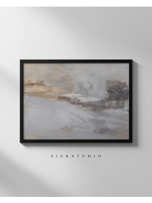 Ninastore Nötr Kış Manzarası Duvar Sanatı Baskısı Minimalist Karlı Alan Posteri - Bej Rustik Çağdaş Sanat