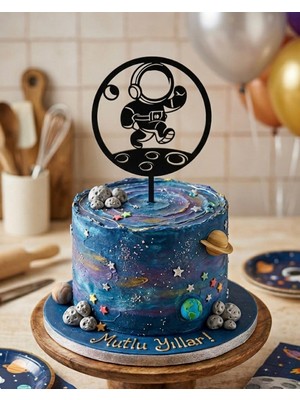 Hediyebigi Doğum Günü Pasta Süsü Uzay Temalı Astronot 12X17 Ölçülerinde