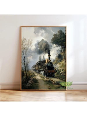 Ninastore Vintage Buharlı Tren Duvar Sanatı - Klasik Demiryolu Manzara Posteri - Eski Tren Baskısı - Zamansız