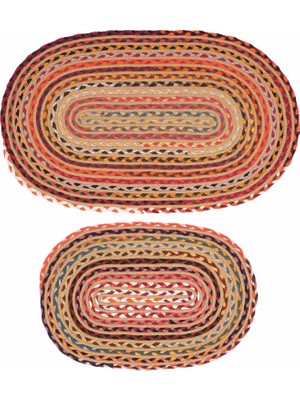 Cool Halı Luke Renkli Oval Banyo Paspas Hasır Jüt Görünüm El Dokuma Yıkanabilir Ikili Paspas SETI(40X60 50X80)