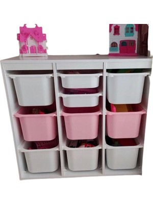 Oyuncak Dolabı Batu 2 Oyuncak Dolabı Beyaz MDF 100 cm Genişlik 43 cm Derinlik 10 Çekmeceli Kolay Kurulum