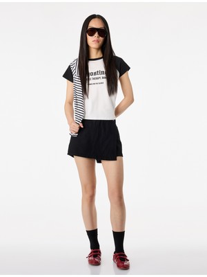 Koton Slim Fit Pamuklu Kısa Reglan Kollu Bisiklet Yaka Baskılı Tişört