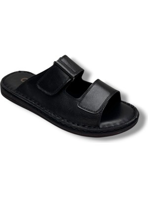Cakgo 182-26 Hakiki Deri Ultra Soft Çift Bant Cırtlı Anatomik Erkek Terlik 40-47
