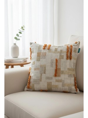 Rolivs Yanık Kehribar Dekoratif Kırlent  47X47 cm Fermuarlı Yıkanabilir (2104)