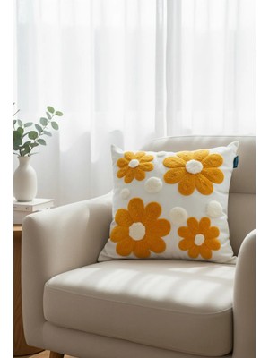 Rolivs Retro Papatyalar Dekoratif Kırlent Kılıfı 47X47 cm Fermuarlı Yıkanabilir (NK2657)