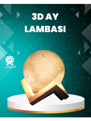 Nevamel® 16 Renkli 3D Ay Gece Lambası Rgb Modlu Şarjlı Uzaktan Kumandalı
