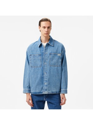 Calvin Klein Jeans Oversized Linear Erkek Mavi Gömlek