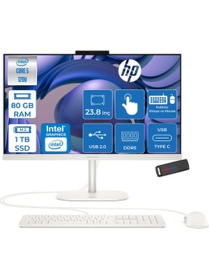 Hp Omnistudio 24-CU0017NT Intel Core 5 120U 5.0 Ghz 80GB Ddr5 1tb SSD Freedos Dokunmatik 23.8" Fhd (1920 x 1080) 75HZ Wled IPS Beyaz All In One Bilgisayar HPD62KVEAF26+ Zetta Bellek