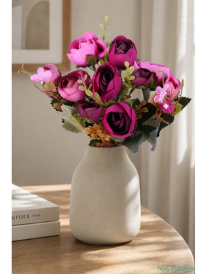 Yapay Çiçek Sitesi Yapay Şakayık Gül Demeti 31CM Fuşya-Pembe
