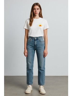 LTB Ollına Yüksek Bel Düz Paça Mid Indigo Jean Pantolon