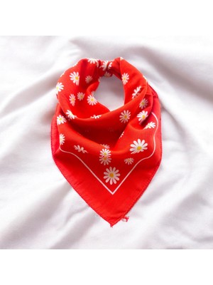 ALS Tasarım Dünyası Turuncu Renk Papatya Desenli %100 Koton Bandana