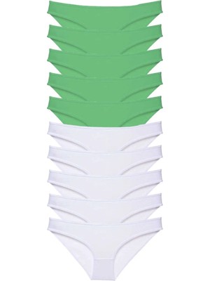Zenvia 10 Adet Eko Set Likralı Kadın Slip Külot Yeşil Beyaz