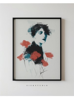 Ninastore Soyut Çiçekler Kadın Portresi Duvar Sanatı - Modern Çiçekli Moda Kadın Moda Baskısı - Botanik