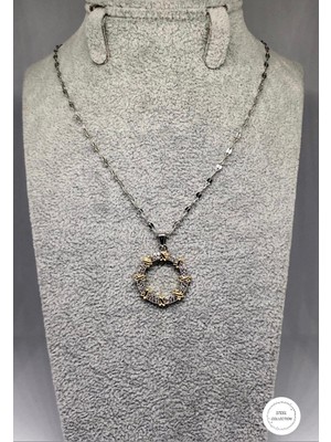 Carette De Terre Gold Detaylı Silver Renk Çelik Kolye